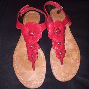 Red patent leather Coach Sandals